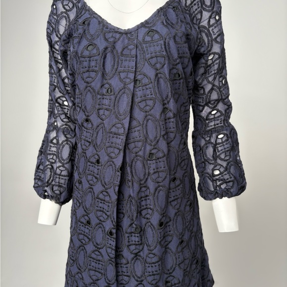 Chic Long Sleeve Navy Lace Dress - Picture 2 of 5